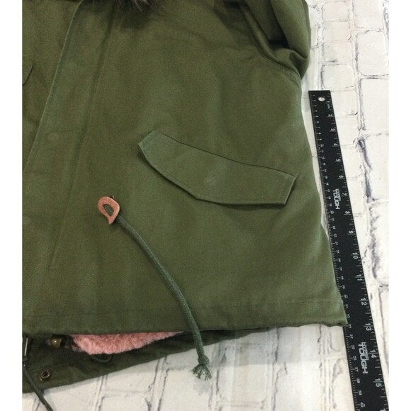 A+K Jacket Parka Women’s Size L Green Pink Removable Faux Fur Lining & Hood - Picture 10 of 12